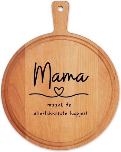 JMWOODS - MAMA maakt de Allerlekkerste Hapjes - Borrelplank - Serveerplank - Tapasplank - Gepersonaliseerd - Hapjes - Cadeau tip!