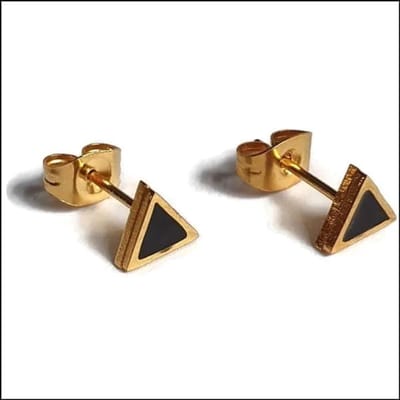 Aramat Jewels | Oorbellen | RVS Open Driehoek Oorbellen Diverse Kleuren 10mm - Geometrische Oorstekers | Goudkleurig-Zwart-6mm | |9mm | Staal | Kinderen, Volwassenen | Verkleurd niet