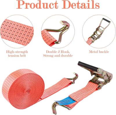 Lashing Straps met Ratchet Set, 50 mm, Weerbestendige en Robuuste Spanbanden, 5 kg, Set van 4 Oranje Spanbanden voor Veilig Transport