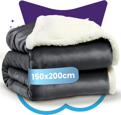 Nice Dreams Omkeerbare Sherpa Fleece Plaid – Velvet & Sherpa Deken – Extra Zacht, Warm & Luxe – Cadeauverpakking – 150x200 cm – Antraciet