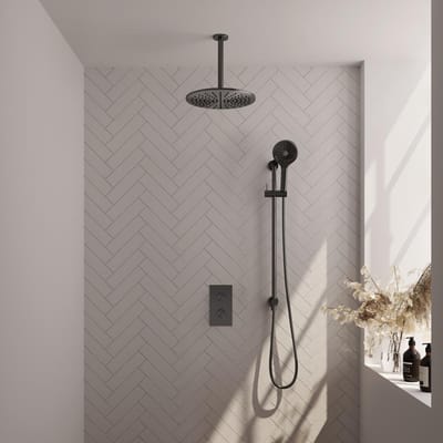 Brauer Gunmetal Carving Thermostatische Regendoucheset Inbouw - Hoofddouche 30 cm - 3 Weg - Handdouche 3 Standen - Doucheslang - Geintegreerde Glijstang - Gunmetal