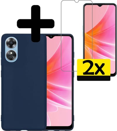 Hoesje - Met 2x Screenprotector - Geschikt voor OPPO A17 - Sterk & Shockproof - Back Cover - Siliconen Case - Telefoon Hoes - Telefoonhoesjes - Donkerblauw