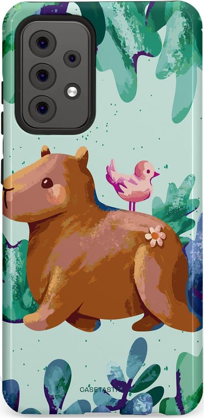 Casetastic Hoesje Geschikt voor Samsung A52 (4G/5G/s) - Stijlvolle Beschermende Duo-layer Case - Capibara Vogeltjes Vriend