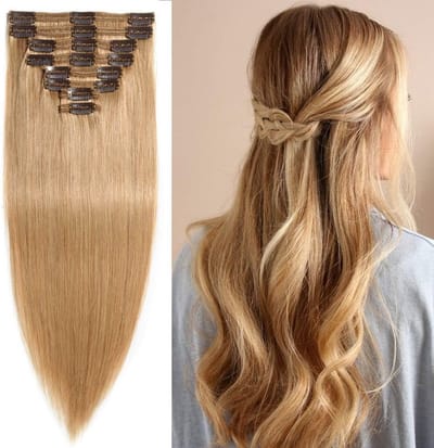 Clip in Extensions Echthaar Doppelt Tressen Haarverlängerung 8 Teilig 100% Remy Haar voor Volumineus Honingblond 14"(35cm) - 120g met Natuurlijke Look en Gemakkelijke Bevestiging
