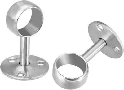 RVS Wandmontage Garderobe Pijp Beugel voor Douchegordijn - Set van 2 Stuks - 25mm Dia - 65mm Hoogte