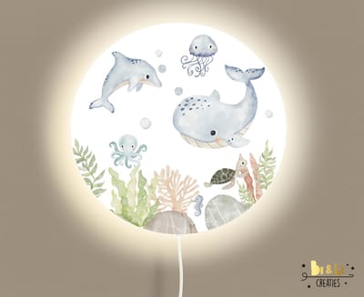 Wandlamp rond under the sea wit-zeedieren-lamp-vissen-sfeerverlichting-kinderkamerdecoratie-woonaccessoires