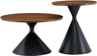 Salontafel Set van 2 - Inschuifbaar - Walnoot Look & Zwart Metaal - Woonkamer - Walnoot/Zwart