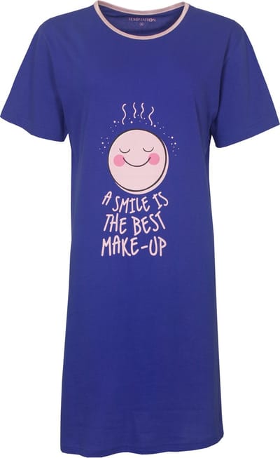 Temptation Dames Nachthemd - Bigshirt - Katoen - Blauw - Maat S
