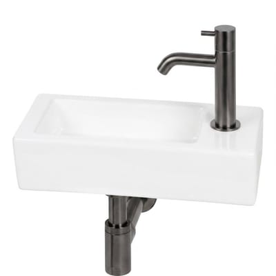 Saqu Trento fonteinset glans wit keramiek incl. gunmetal kraan rechts