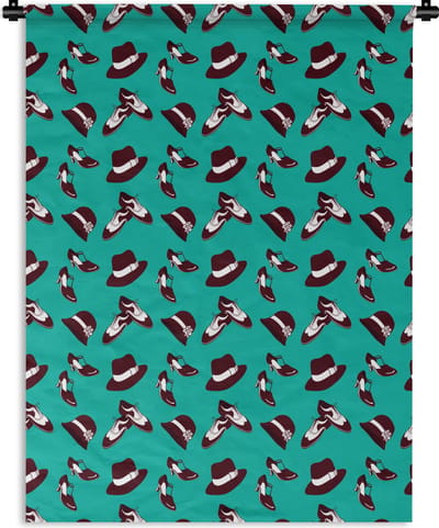 Wandkleed - Wanddoek - Antiek - Hoed - Schoenen - Patroon - 150x200 cm - Wandtapijt