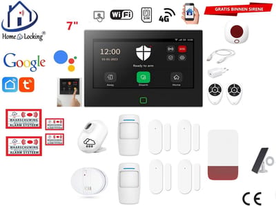 Draadloos / bedraad alarmsysteem met 7-inch touchscreen voor woning/camper/boot/caravan werkt met wifi en sim kaart en met spraak gestuurde apps. (Nederlands of Frans stem en tekst). ST01B-68