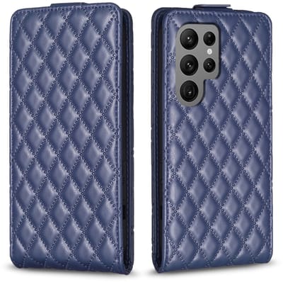 Voor Samsung Galaxy S24 Ultra 5G Diamond Lattice verticale flip lederen telefoonhoes (blauw)