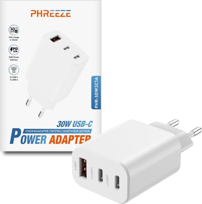 Usb / usb C adapter - Usb stekker 3 poorten - Oplaad adapter met meerdere poorten - 30w snellader - Power adapter voor gsm / telefoon / tablet / laptop