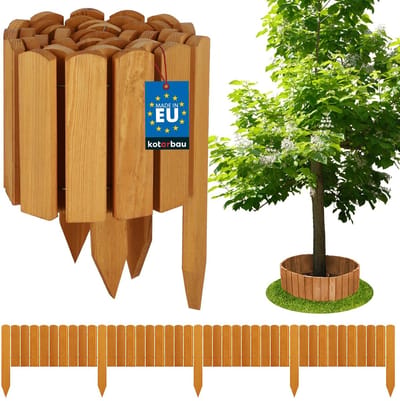 KOTARBAU® Bloembedrand, Rolborder, 200 x 20 cm, Eik, Tuinafscheiding, Houten Tuinhek, Borderrand, Palissade, Schapenhek, Tuindecoratie