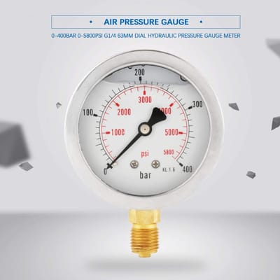 Dailygoods- Manometer 63 mm - Drukmeter 0-400 bar / 0-5800 psi - G1/4" Schroefdraadaansluiting - Metalen Behuizing - Stabiele Prestaties