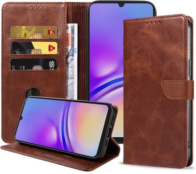 Geschikt voor Samsung Galaxy A05 Telefoonhoesje Kunstleer met Magnetisch lipje en Pasjeshouder Book Case met Klepje - Donkerbruin - Smartphonica geschikt voor Samsung Galaxy A05