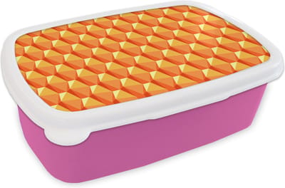 Broodtrommel Roze - Lunchbox - Brooddoos - Oranje - Patronen - 3D - 18x12x6 cm - Kinderen - Meisje