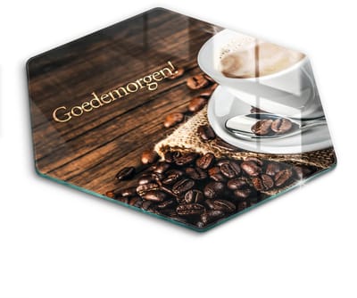 Wallfluent Glazen Snijplanken - Goedemorgen! Snijplanken Glas - h40 cm - Bruin Snijplanken van Glas - Keuken Snijplank Glas - Decoratieve Glazen Snijplank - Glazen Snijplank met Antislip