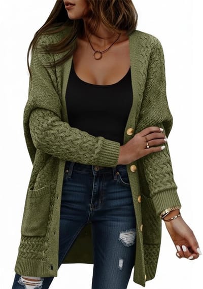 Gebreid Vest Lange Mouwen - Open Voorkant - V-hals - Knoopsluiting - Met Zakken - Lichtgewicht en Warm - Cardigan