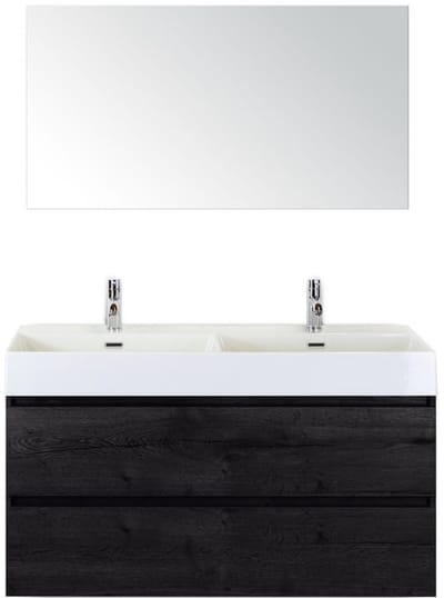 Maxx XL Badmeubelset 120 cm - Black Oak - Wastafel Kube Dubbel 2 Kraangaten met Spiegel