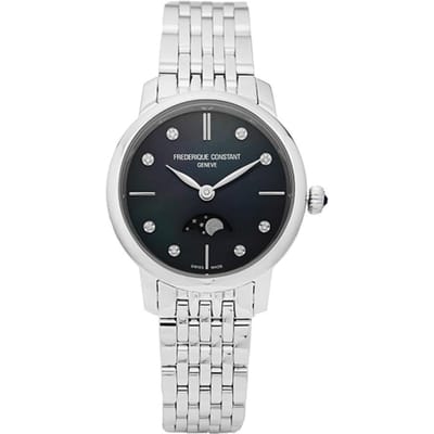 Frederick ConStant Fc 206mpbd1S6b Dameshorloge van metaal met slanke kast en maanfase en diamanten FC-206MPBD1S6B black