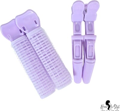 Haar in Stijl® | Paars set van 4 | 2 krokodillen haarklemmen en 2 volumizing haarroller clips | haarclips en volume voor pony haar