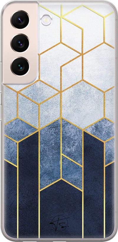 Hoesje geschikt voor Samsung Galaxy S22+ - Geometrisch fade art - Soft Case - TPU - Print - Blauw - Mooie Telefoonhoesjes