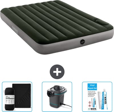 Intex Luchtbed - 2-Persoons - 152 x 203 x 25 cm - Groen - Inclusief Hoeslaken - Pomp en Reparatieset
