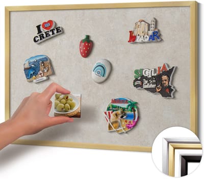 Wallfluent - Romig Magneetbord met Ontwerpen - 60 cm x 40 cm - Magneetbord met Gouden Frame - Subtiele zandsteentextuur - Magneetbord Voor Thuiskantoor - Magneetbord voor Herinneringen - Magnetisch Bord voor Thuis en Kantoor