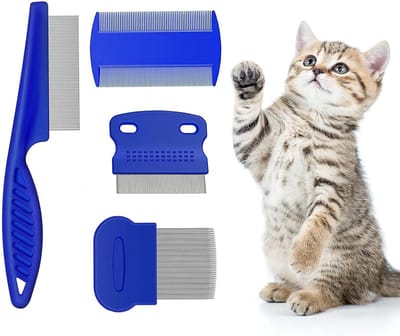 Set van 4 Vlooien- en Luizenkam voor Katten en Honden, Fijne Kam voor Vachtverzorging en Het Verwijderen van Vlooien, Huidschilfers en Teken