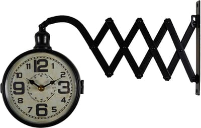 Ostaria Wandklok/muur klok - stretchklok - station klok - D16 cm - metaal - zwart - woonkamer