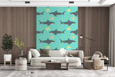 Behang - Fotobehang Patronen - Water - Haai - Jongens - Jongetje - Kind - Kids - Breedte 165 cm x hoogte 220 cm