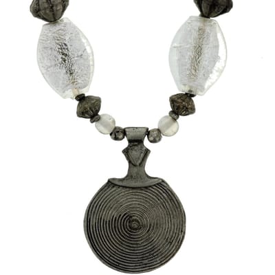 Behave - Witte ketting met glaskralen en grote hanger - Nikkelvrij - 54 cm
