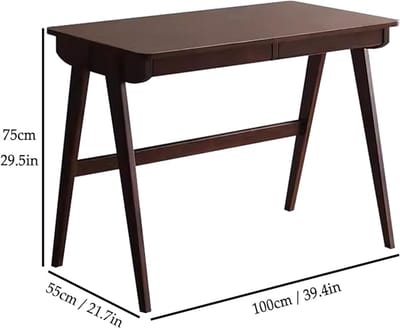 Bureau Massief Hout 100 cm – Computertafel / Werktafel / Schreibtisch met Dubbele Verborgen Lades, A-Frame Poten en Afgeronde Hoeken – Rechthoekig Home Office & Studiebureau – Bruin