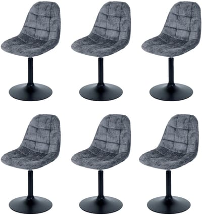 Set van 6 eetkamerstoelen MCW-A60, keukenstoel, draaistoel, staal MVG stof/textiel chenille (465 g/m²) ~ donkergrijs