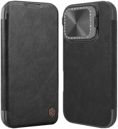 Nillkin Qin Prop Leather Case Hoesje Geschikt voor Apple iPhone 16 Pro Max - Book Case met Pasjeshouder - Camera Cover - Zwart