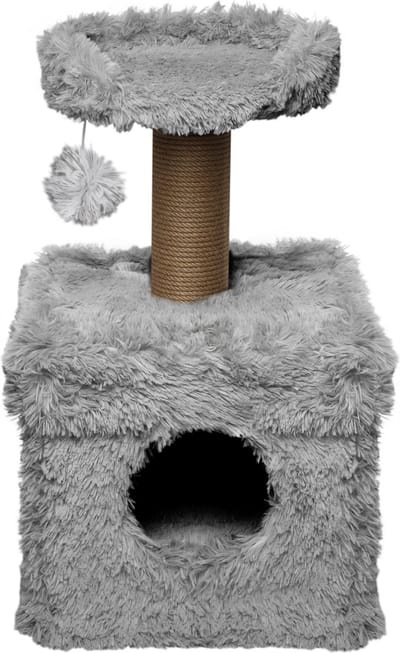 Topmast Krabpaal Fluffy Lima - Grijs - 39 x 39 x 72 cm - Made in EU - Krabpaal voor Katten - Met Kattenhuis - Sterk Sisal Touw