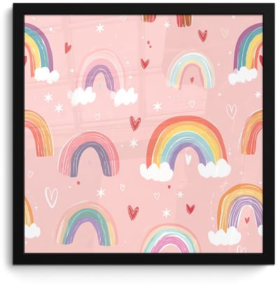 Poster in lijst - Fotolijst 40x40 cm - Posters - Regenboog - Patroon - Pastel - Handgetekend - Posterlijst zwart - Decoratie - Wanddecoratie woonkamer - Muurdecoratie slaapkamer