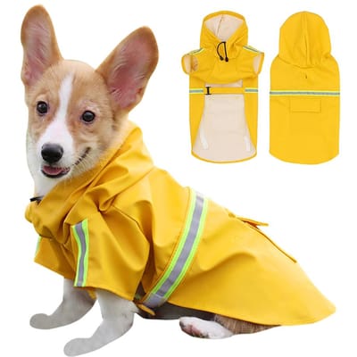 Hondenregenjas met Capuchon Zak Reflecterend Verstelbaar Waterdicht Slicker Regenjas voor Klein Middelgroot 5X-Large geel