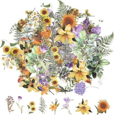 120 Stuks Transparante Bloemen Stickers voor Scrapbooks en Creatieve Projecten, Aesthetic Bloemen Stickers Set voor Kaarten, Laptop en Knutselbenodigdheden (60 Stijlen)