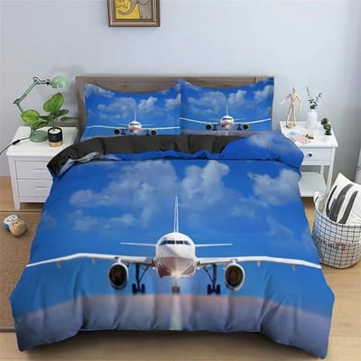 Ensemble de Literie Avion Housse de Couette Imprimé Avion pour Chambre de Garçon Fille Dortoir Microfibre Luxe Moderne Twin Queen Housse de Couette 140x200cm 3pcs