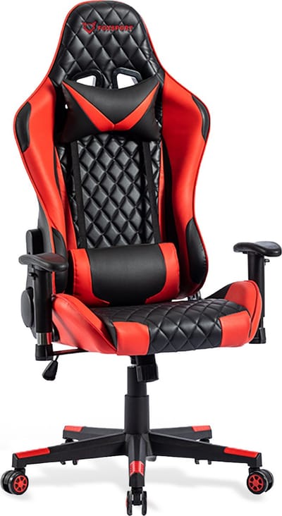 FOXSPORT gaming Stoel - E-Sports - Gaming Chair Bureaustoel Met Nekkussen & Verstelbaar Rugkussen - Instelbare Zithoogte - Ergonomische gamerstoel - zwart x rood - gamerstoel- Computerstoel-Draaistoel