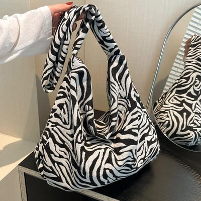 Japanse Eenvoudige Canvas Tas voor Dames Nieuwe Mode Luipaardprint Schoudertas Crossbody Tas Grote Capaciteit Commuter Draagtas gray