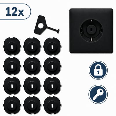 12 Stuks Stopcontactbeveiliging met Sleutel – Stopcontactbeschermer voor Kinderen – Kinderbeveiliging Stopcontact – Schuko 220V Contactdoos Beschermer – Inclusief Verwijdersleutel – Zwart