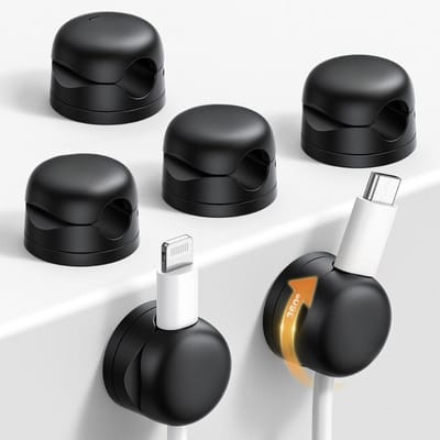 Famanu – Draaibare kabelhouderclips 360° - set van 6 zelfklevende veerkabelclips met snelle vergrendeling - residuvrij kabelbeheer voor bureau - auto - kantoor en thuis