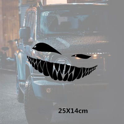 Creatieve ogen slechte glimlach autostickers motorfiets stickers grappige auto body styling decoratie raamsticker vinyl waterdicht zwart