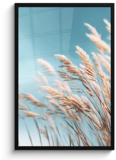 Poster in lijst - Fotolijst 60x90 cm - Posters - Siergras - Wind - Lichtbruin - Posterlijst zwart - Decoratie - Wanddecoratie woonkamer - Muurdecoratie slaapkamer