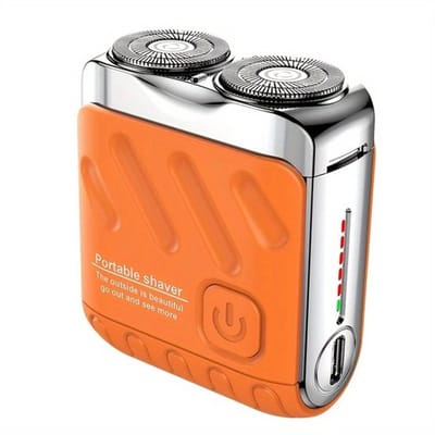 Krachtige Mini 2-Kop Scheerapparaat - Usb Oplaadbare Shaver - Baardtrimmer + Body Shaver - Perfecte Haar Verzorging - Lichtgewicht en Compact - Batterij Indicator - Kleur: Oranje