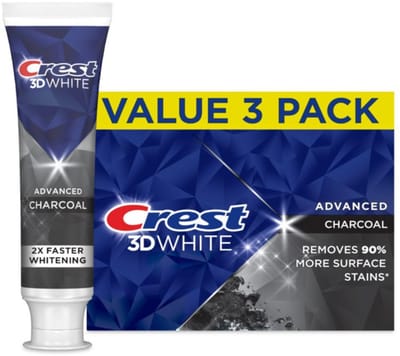 Crest 3D White Whitening Charcoal Tandpasta – Diepe Reiniging & Wittere Tanden – Met Fluoride – Verfrissende Munt – 3 Pack
