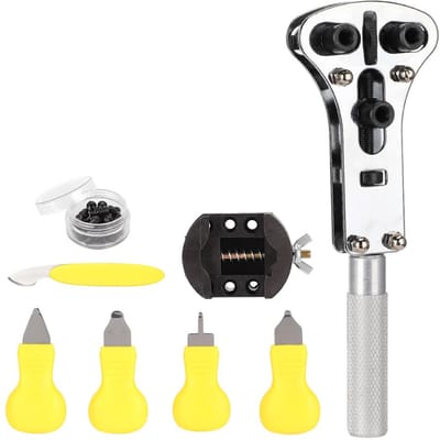 8pcs Montre Levier Support Boîtier Montre 3 Mors Ouvre-Boîtier Montre Kit Réparation Montre black
